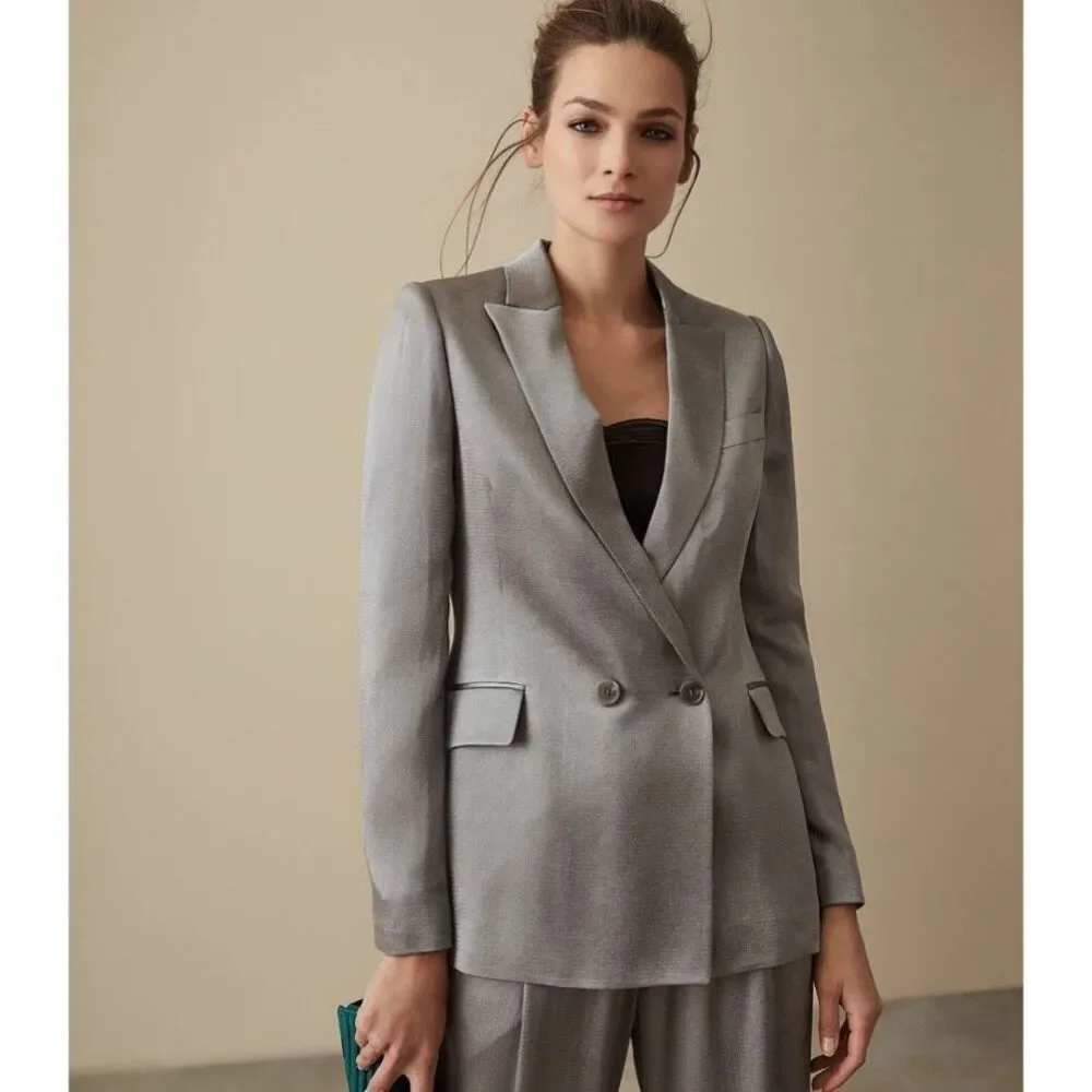 REISS Aria Shimmer Double Breasted Blazer